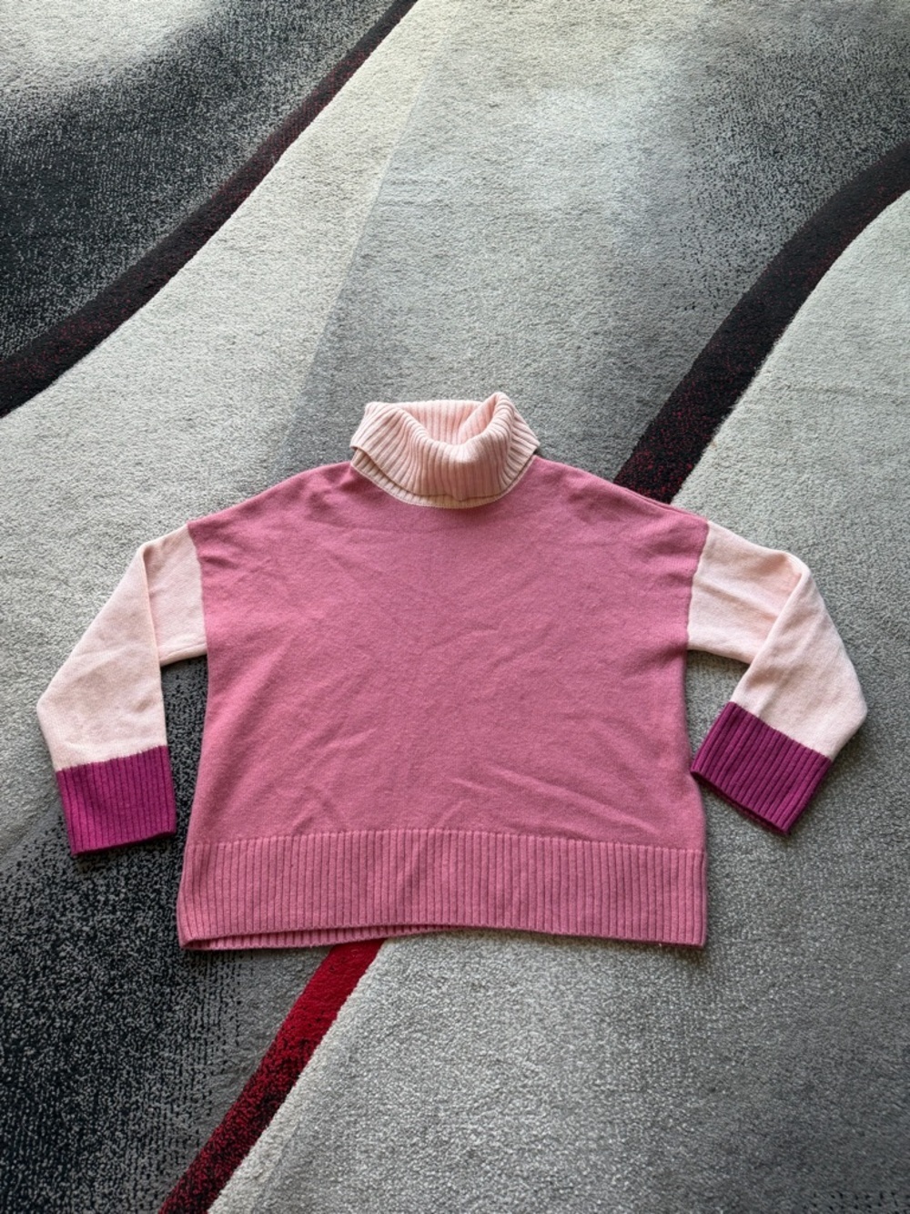 Garnet Hill Oversized Colorblock Merino Wool Turtle Neck Sweater